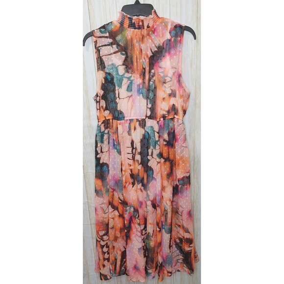 Torrid Midi Dress Clip Dot Smocked Mock Hi Neck Floral Size 0~12~Large Butterfly - Picture 10 of 16